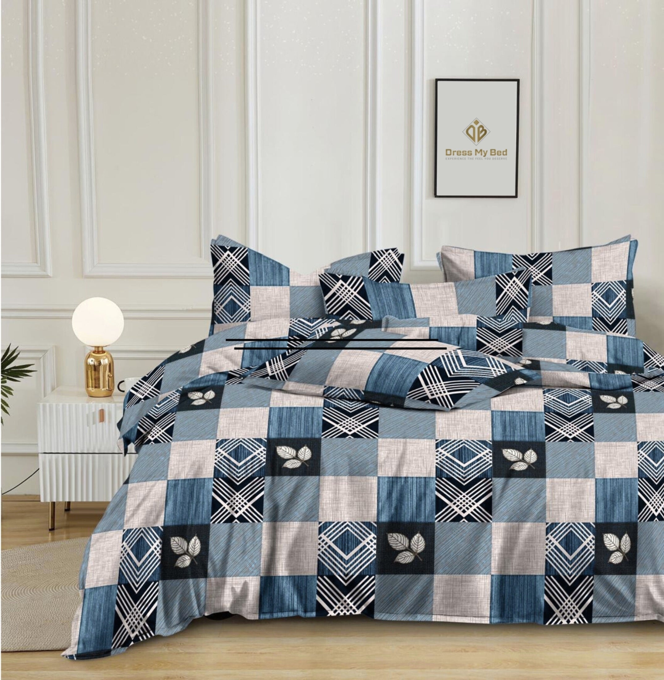 Abstract Checkered, Breathable and Ultra-soft, Double Bed Bedsheet with 2 Pillow Cover