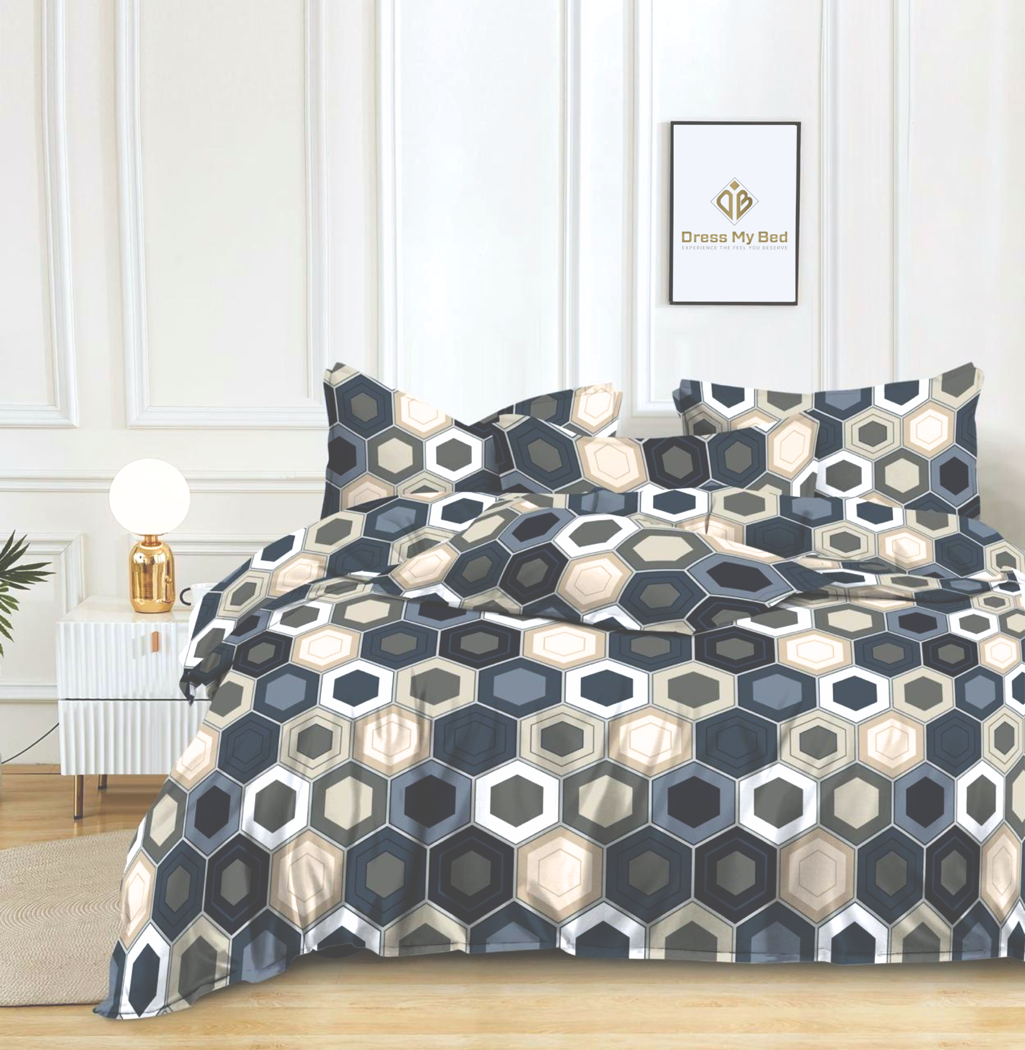 Urban Honeycomb, Breathable and Ultra-soft, Double Bed Bedsheet with 2 Pillow Cover
