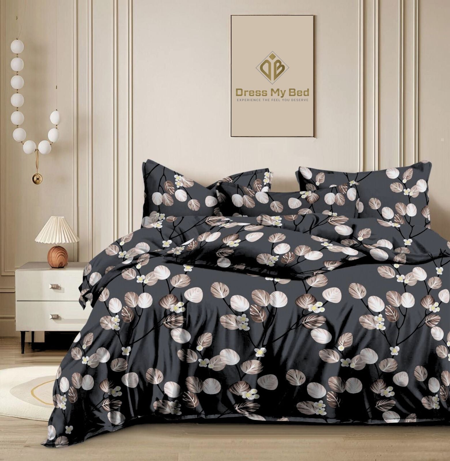 Botanical Blossom Pattern, Breathable and Ultra-soft, Double Bed Bedsheet with 2 Pillow Cover