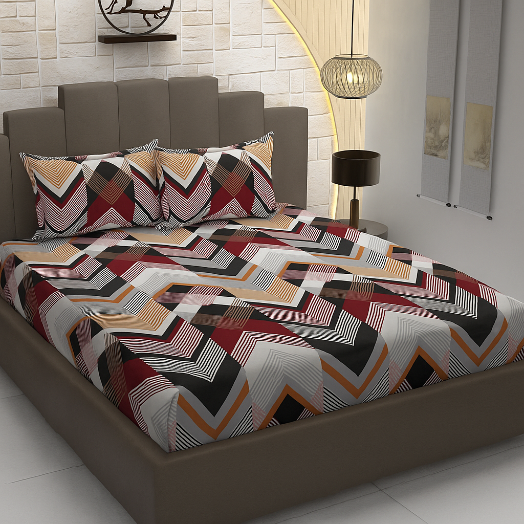 Modern Chevron Stripes, Breathable and Ultra-soft, Double Bed Bedsheet with 2 Pillow Cover