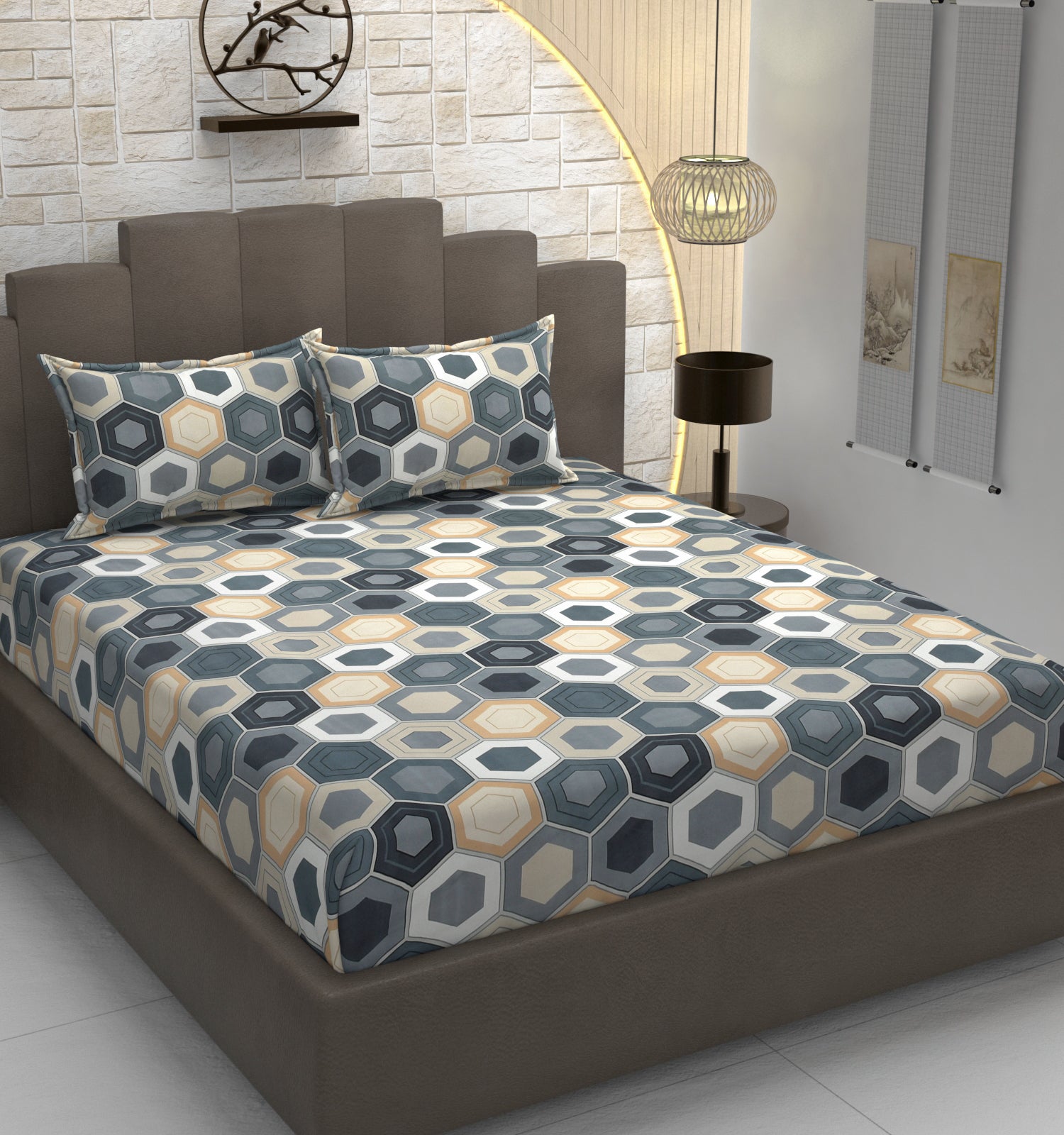 Urban Honeycomb, Breathable and Ultra-soft, Double Bed Bedsheet with 2 Pillow Cover
