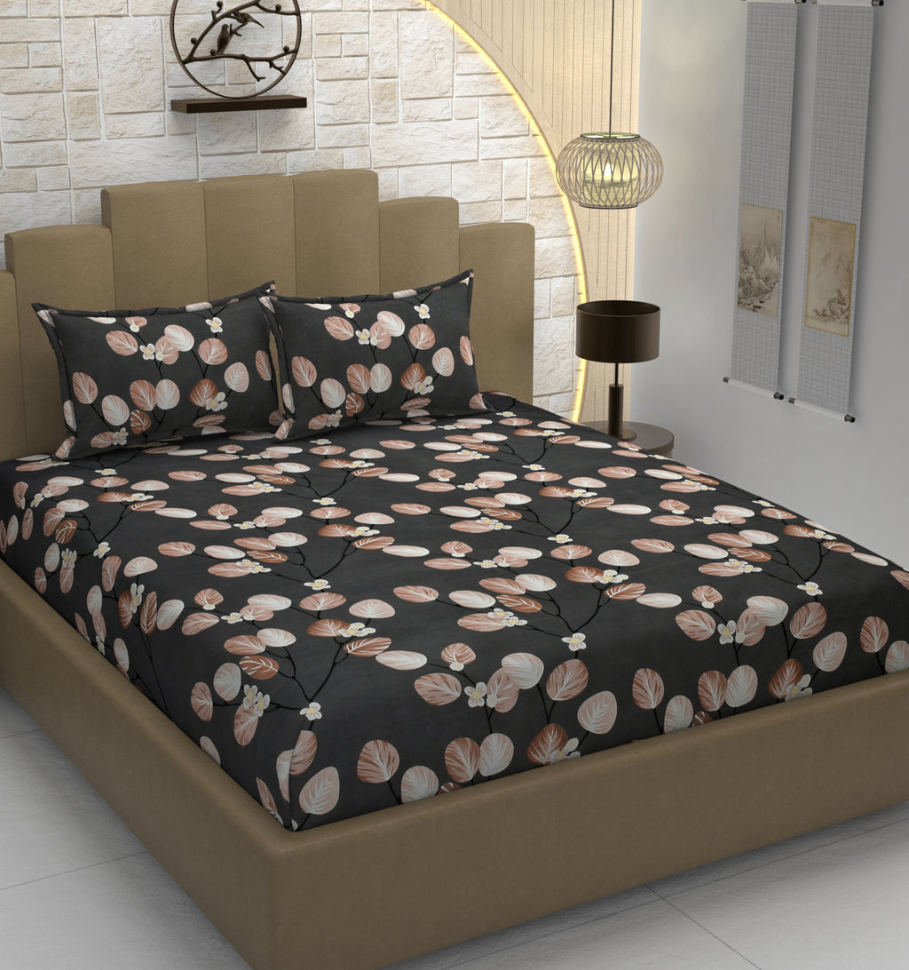 Botanical Blossom Pattern, Breathable and Ultra-soft, Double Bed Bedsheet with 2 Pillow Cover