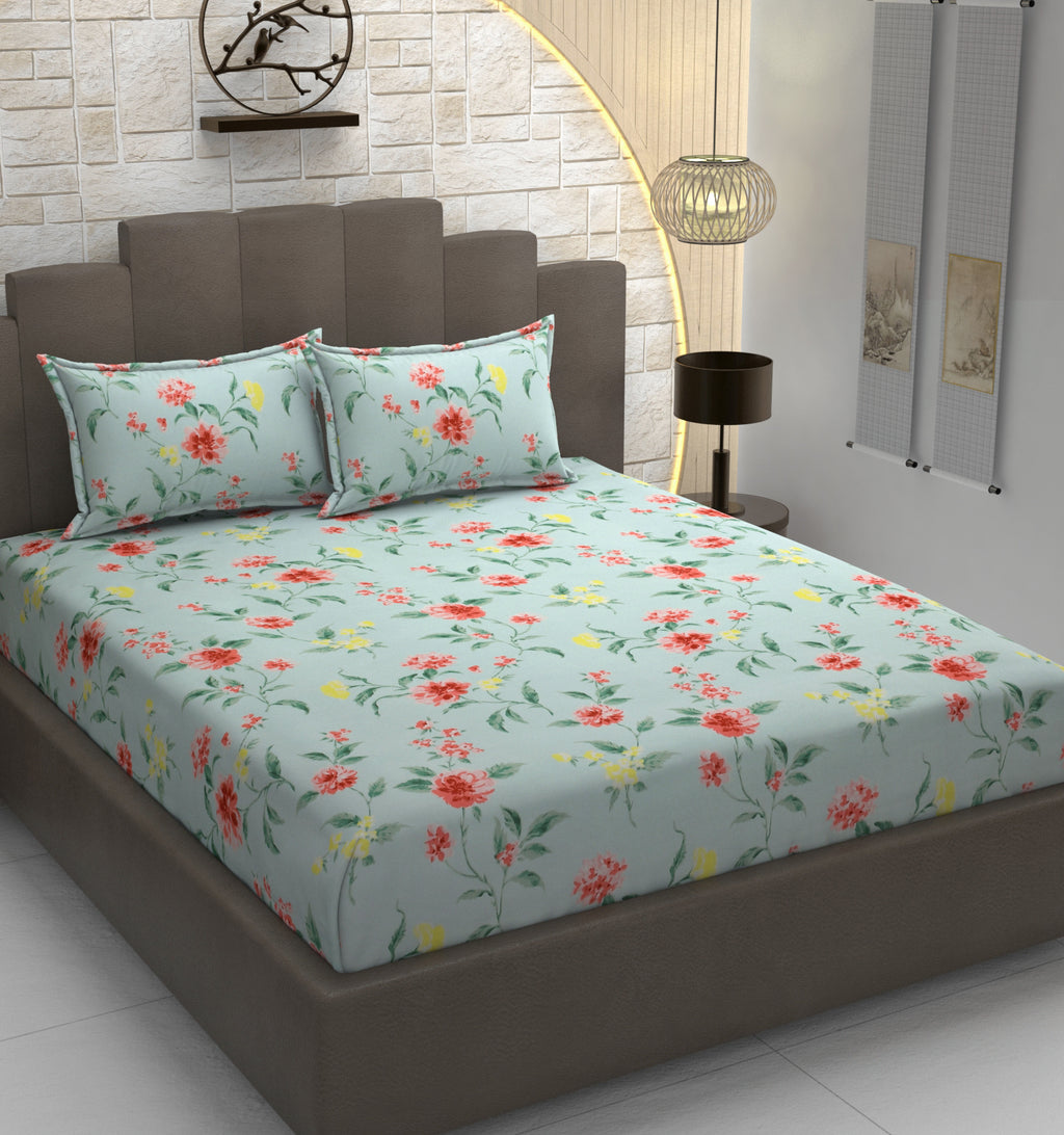 Floral Whisper, Breathable and Ultra-soft, King Size Bedsheet with 2 Pillow Cover