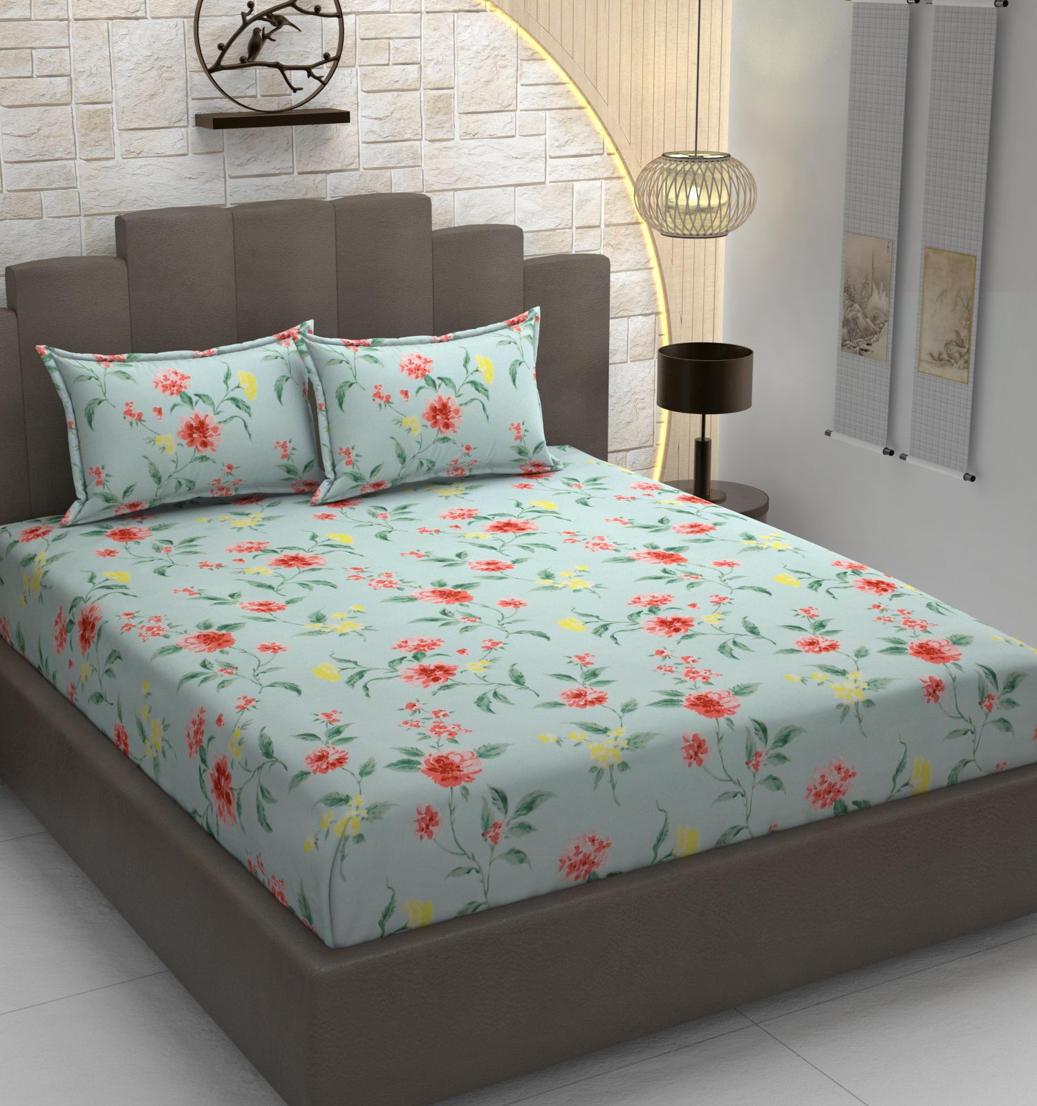 Floral Whisper, Breathable and Ultra-soft, King Size Bedsheet with 2 Pillow Cover