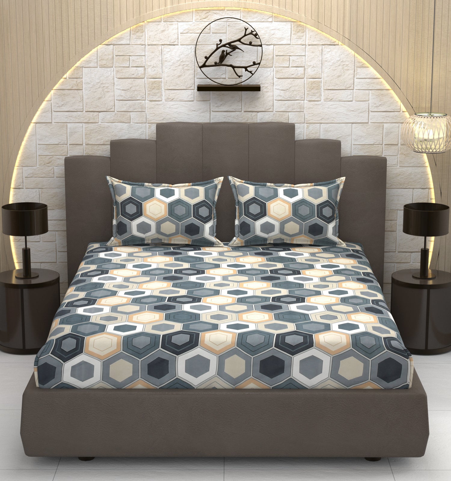 Urban Honeycomb, Breathable and Ultra-soft, Double Bed Bedsheet with 2 Pillow Cover