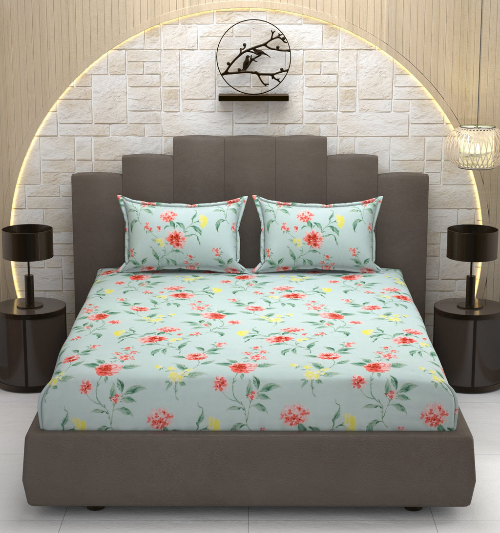 Floral Whisper, Breathable and Ultra-soft, King Size Bedsheet with 2 Pillow Cover