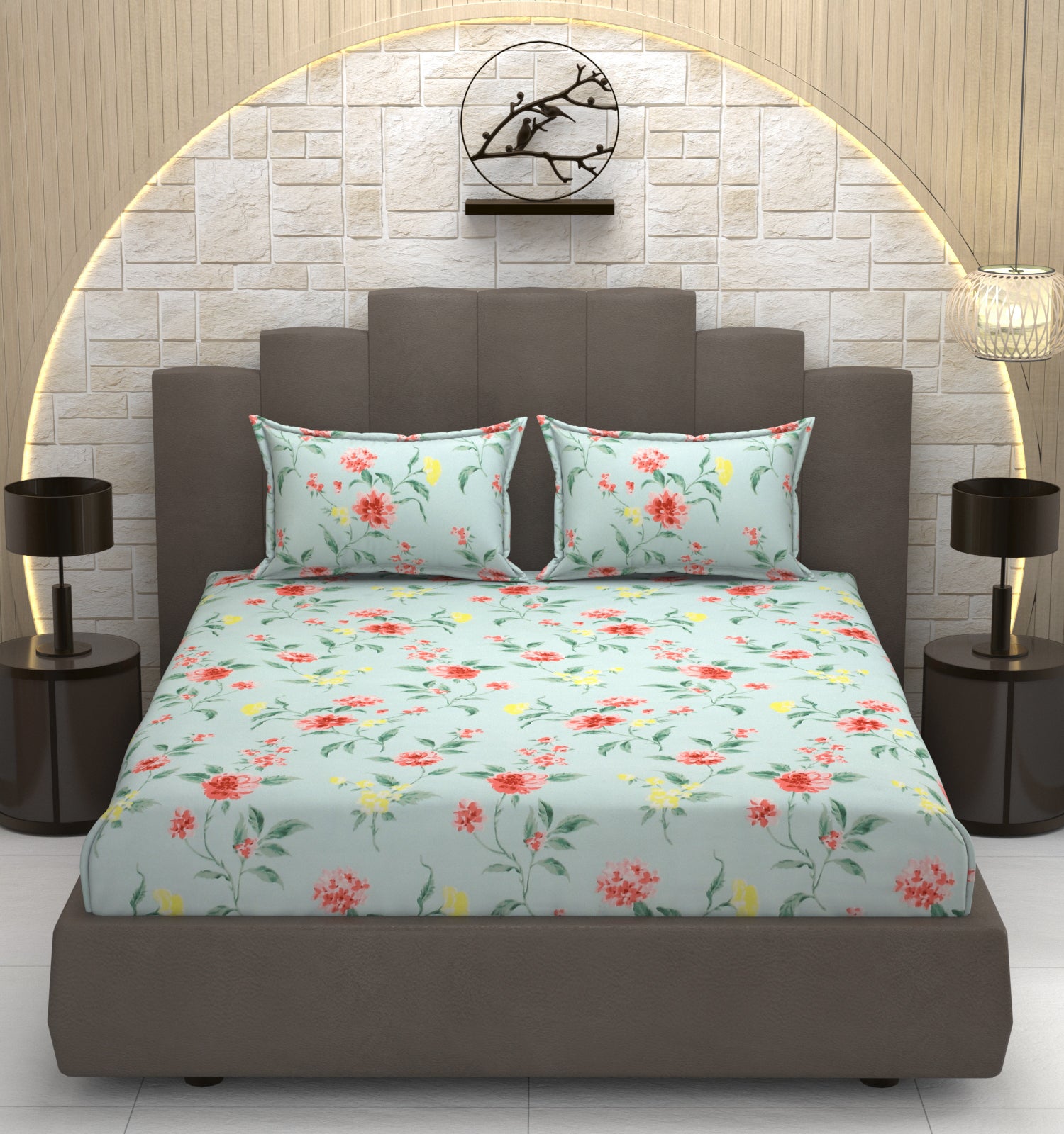 Floral Whisper, Breathable and Ultra-soft, King Size Bedsheet with 2 Pillow Cover
