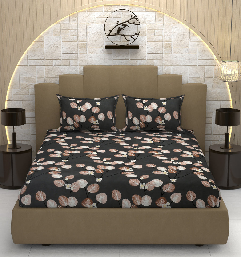 Botanical Blossom Pattern, Breathable and Ultra-soft, Double Bed Bedsheet with 2 Pillow Cover