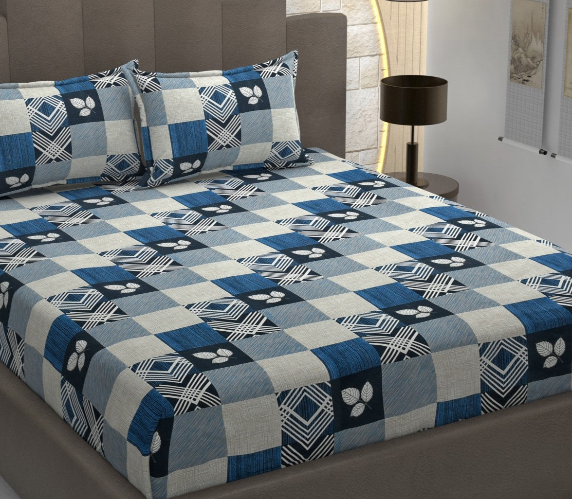 Abstract Checkered, Breathable and Ultra-soft, Double Bed Bedsheet with 2 Pillow Cover