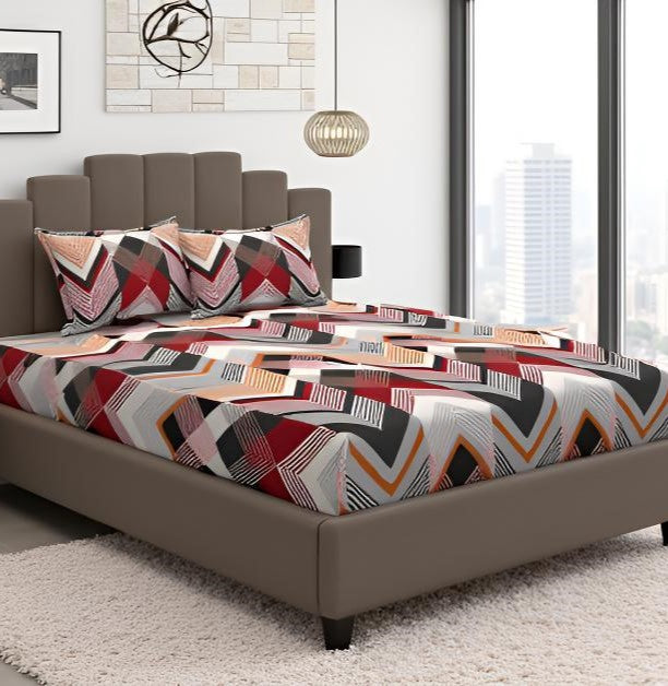 Modern Chevron Stripes, Breathable and Ultra-soft, Double Bed Bedsheet with 2 Pillow Cover