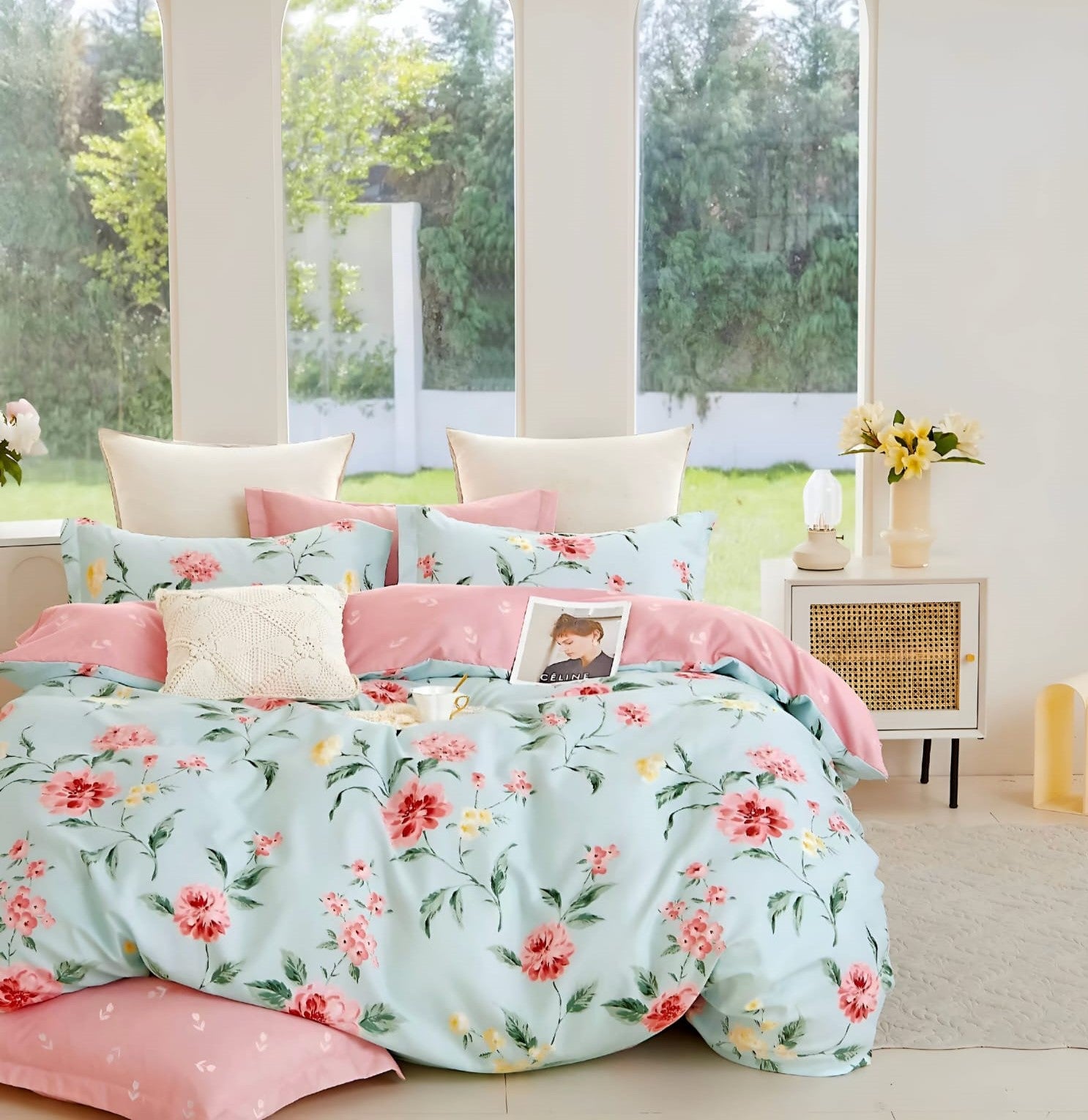 Floral Whisper, Breathable and Ultra-soft, King Size Bedsheet with 2 Pillow Cover